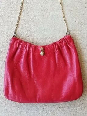 Vintage ANDE Small Red Leather Purse with Gold Metal Chain Strap